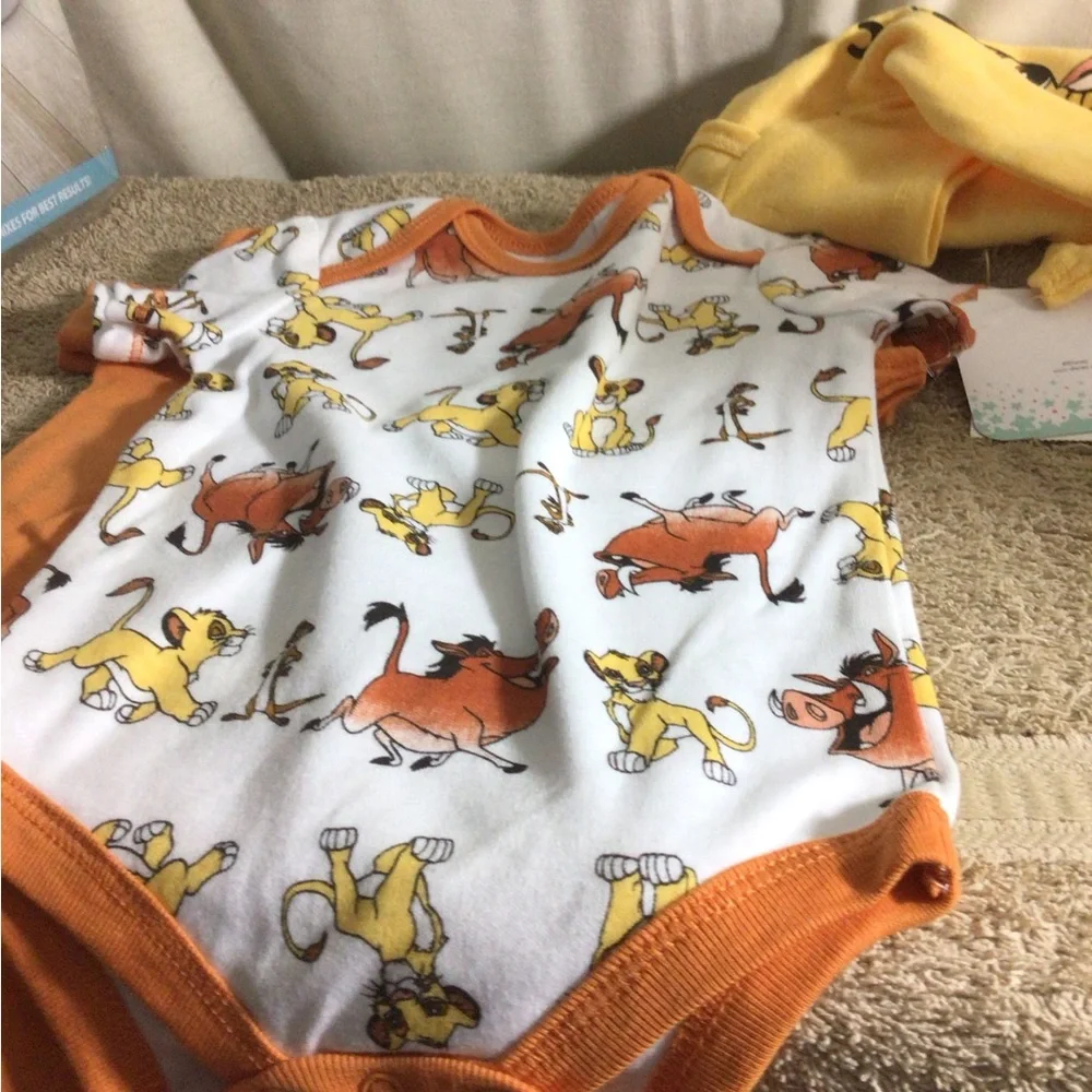 Disney Yellow & Orange Lion Print Kids One-Piece Bodysuits
